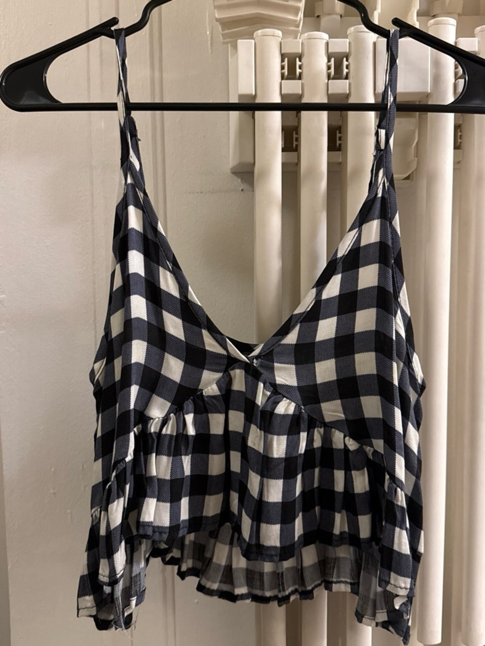 Source Unknown black and White Gingham V-Neck Spaghetti Strap Tank, Never worn